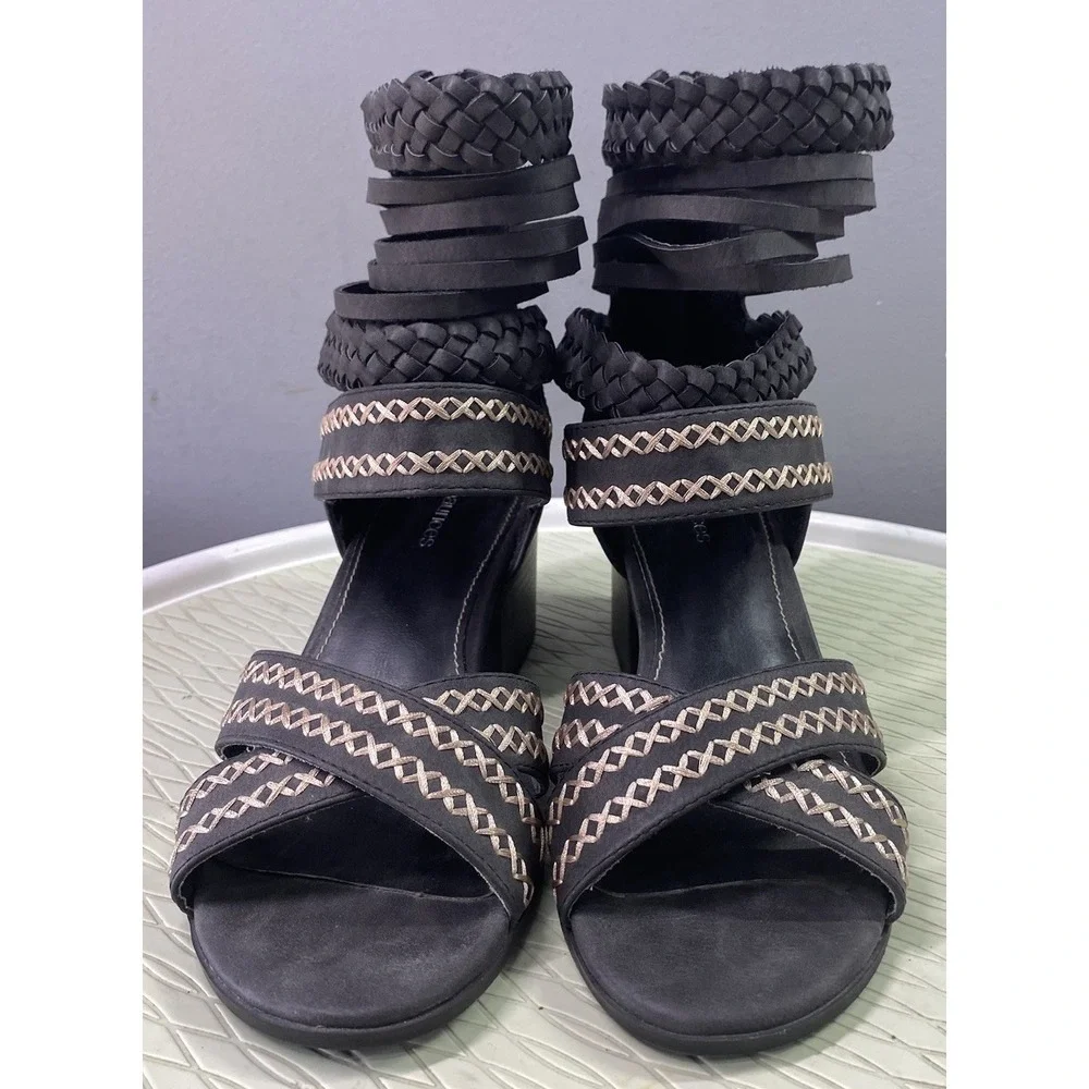 Maurices Women's Erin Strappy Dressy Gladiator Black/Gray Sandals Back-Zip 7 NEW
